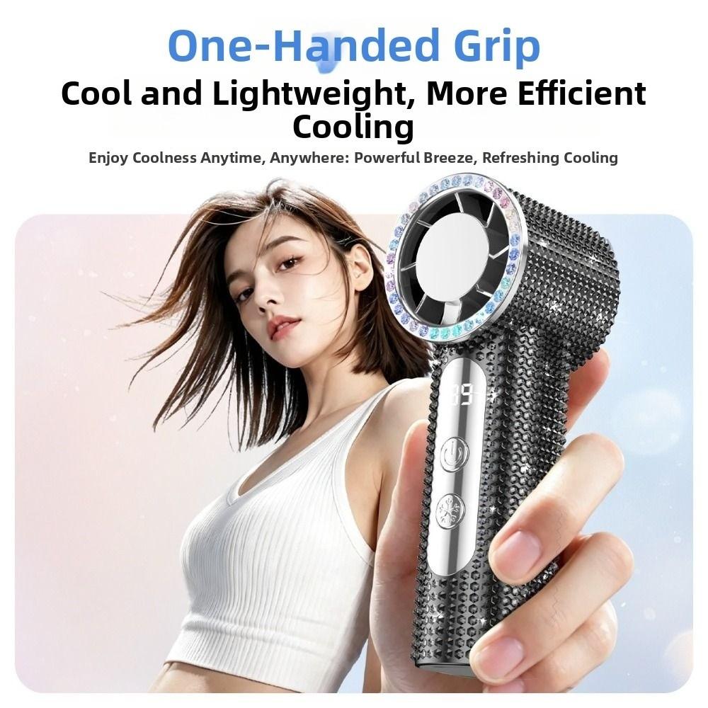 Sparkling Mini Cooling Fan Digital Display Portable Hand Fan Indoor Outdoor Use