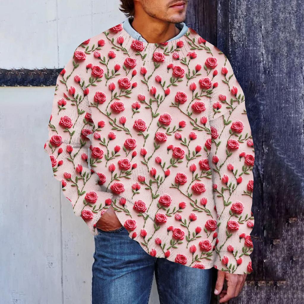 Мужской свитер с принтом ко Дню святого Валентина, толстовка с круглым вырезом, свободный топ с длинными рукавами