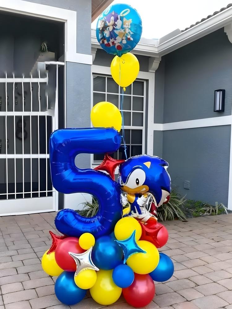 35-Piece Sonic the Hedgehog Cartoon Character Boys’ Balloon Kit – Number Combo Foil Balloons for Birthday Party, Baby Gift