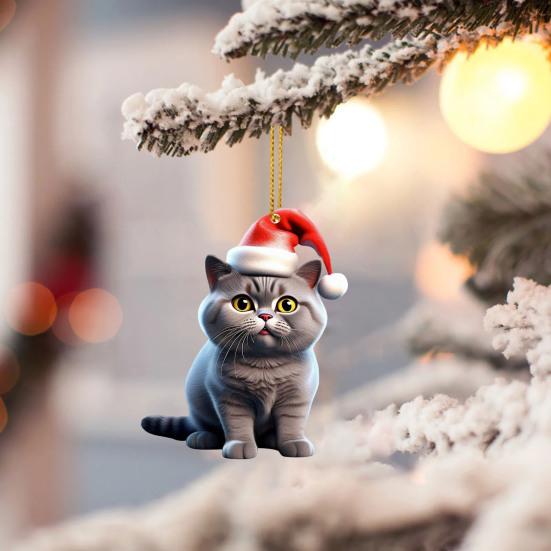 Рождественское украшение в виде кошки 2D акриловая милая кошка подвеска на елку