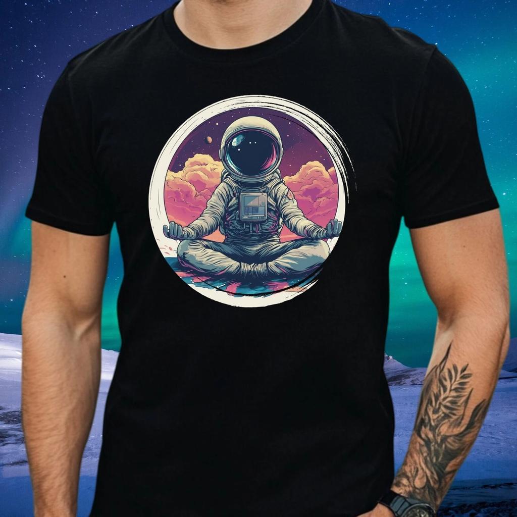 T-Shirt Herren Meditierender Astronaut Motiv Baumwolle Größe XS bis 5XL