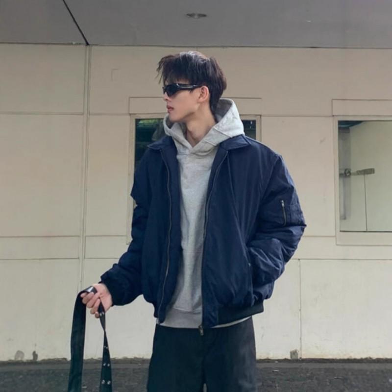 Mens Bomber Jacket Cotton Blend Fall Streetwear Cleanfit Casual Outerwear