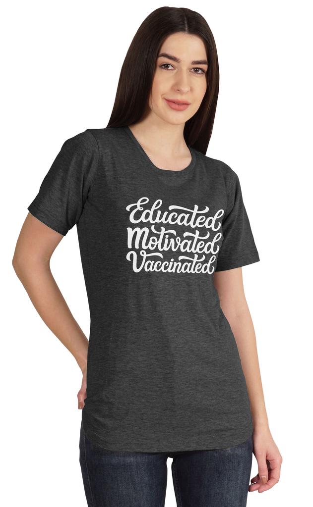 Inkmeso Educated Motivated Vaccinated Funny Pro Vaccine Crew Neck T-shirt For