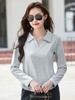 Women's Solid Color Long Sleeve T-Shirt with Turn-Down Collar and Curved Hem - Autumn 2025 Collection