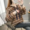 Sweater for Women Autumn Winter Thickened Pullover Warm Knitted Striped Retro Hooded Stretchy Long Sleeve Oversize Jumper Tops