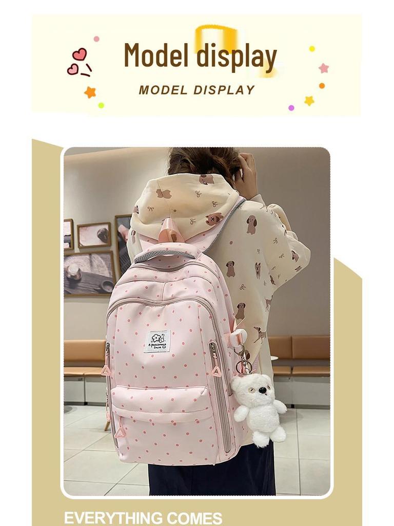 Рюкзак в горошек для студентов: Большая вместимость, Повседневный, для школы и прогулок