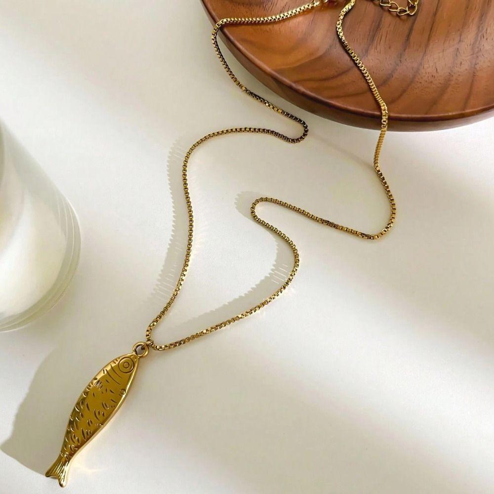 Stainless Steel Fish Pendant Necklace Waterproof Luxury Choker Summer Season