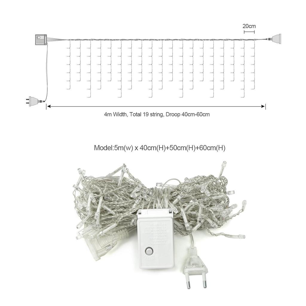 Рождественская светодиодная гирлянда-занавес для наружного освещения. Длина основания 5 метров, длина нитей 0,4-0,6 метров, 110 и 220 v