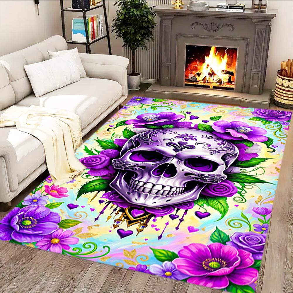 Sugar Skull With Flowers for Living Room rug, BedRoom rug, Study Room rug, Hallway Decoration, Perfect for Home Decoration or Holiday Gifts