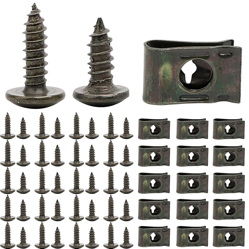 Minho 200Pcs Automotive U Tape Clip Fastener Kit, 50Pcs #10 X 1/2" Self-Tapping Screw +50Pcs #10 X 5/8" Self-Tapping Screw +100Pcs U Tape Clips,Metal