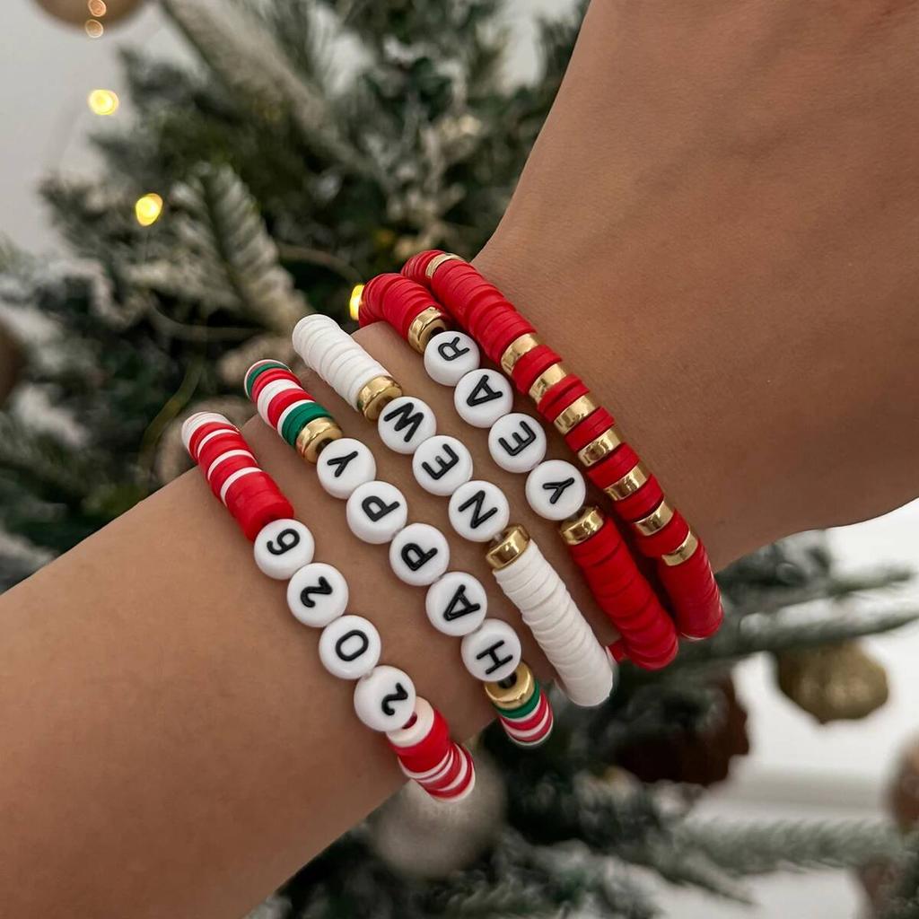 Salircon Cute Christmas Soft Ceramic Elastic Bead Bracelet Set for Women Trendy Simple Rope Chain Bangle Couple New Jewelry Gift