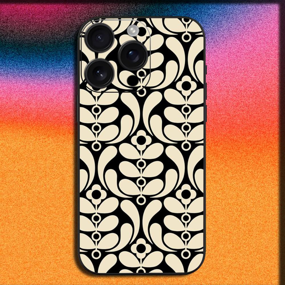 Flower Multi Stem Orla Kiely Folio Phone Case For iPhone 16,15,14,13,12,11,Pro,XS,Max,XR,Plus,SE,Mini Soft Black Cover