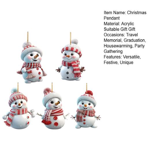 5 шт. Милые мультяшные украшения в виде снеговиков, акриловый подвесной декор для рождественской елки, зеркала заднего вида автомобиля, праздничные домашние украшения для витрины