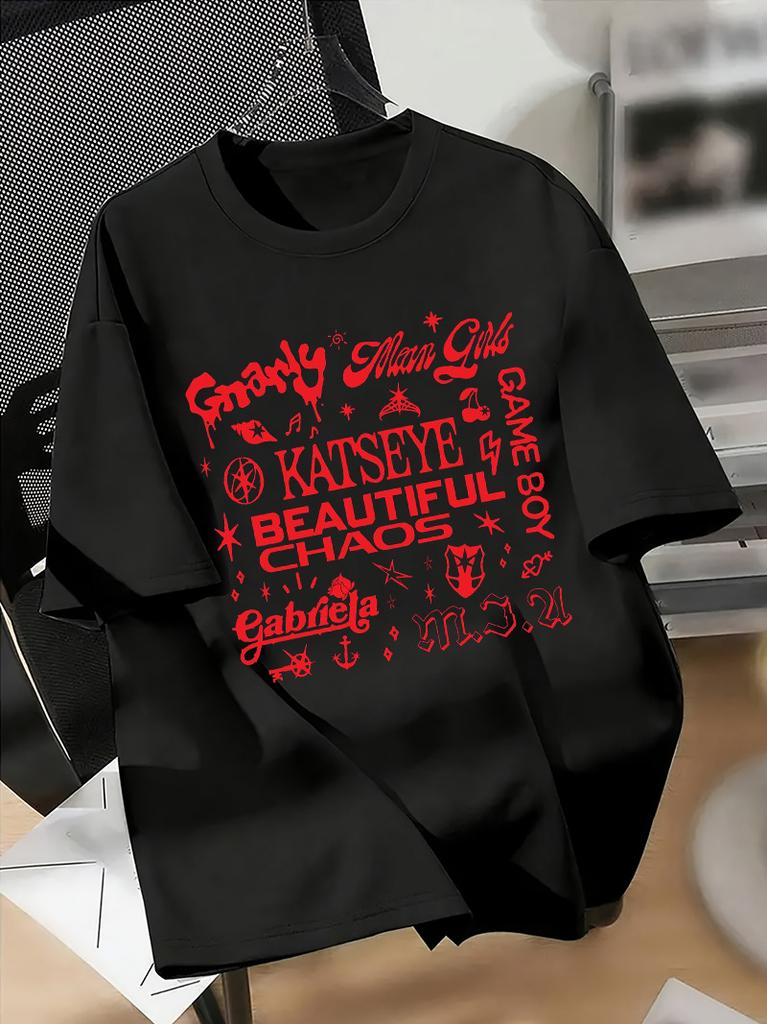 Retro Katseye Beautiful Chaos Tshirts Kpop Tee Women and Unisex Oversized Tee Graphic Short Sleeve TShirt Unisex Unisex Women Summer