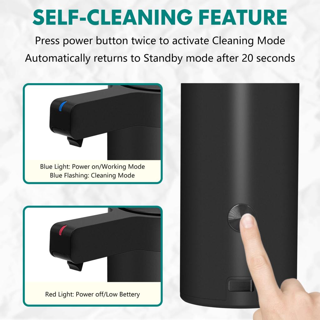 Black Stainless Steel Motion Sensor Automatic Soap Dispenser USB C Rechargeable IPX5 Waterproof for Kitchen Bathroom