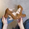 Woman 2024 Pumps Square High Heels Platform Heel for Women Summer Mary Jane Shoe Black Heels Women's Shoes Sandals Brown