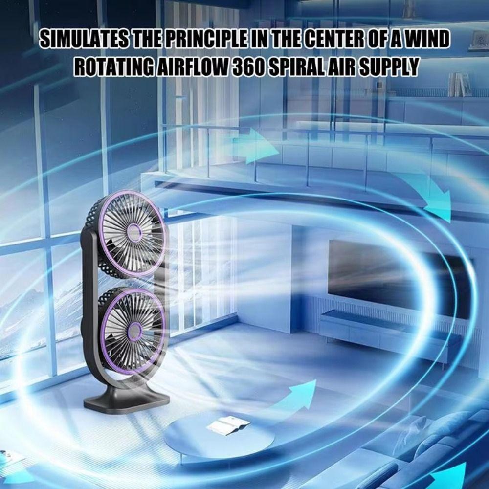 5 Gear Double Head Desk Fan USB Rechargeable Table Cooling Clip Fan  Office Desktop