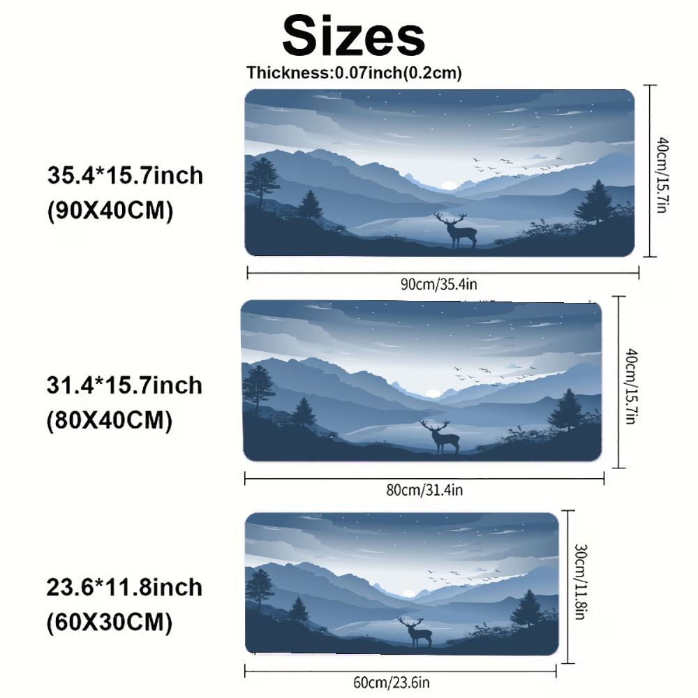 Large Gaming Mousepad Desk Mat Keyboard Pad Gradient Purple Mountain Forest Deer Landscape Nonslip Rubber Extended Stitched Edge