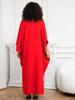 EDOLYNSA Red Women's Kaftan Long Dress Robe Holiday Cover Up Bat Sleeves Beach Dress Lounge wear Q1306