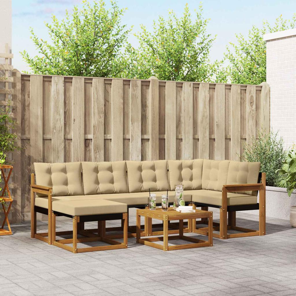 Outdoor Sofa Set with Cushions 7 pcs Natural and Beige