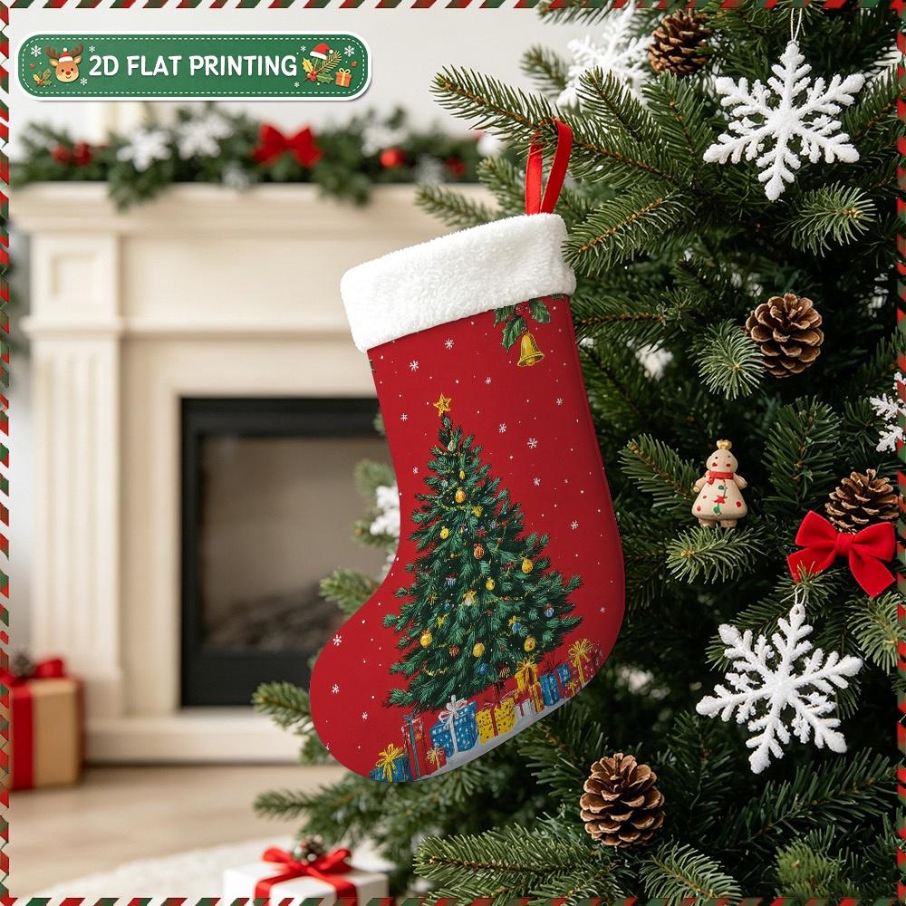 Christmas decoration fireplace hanging stocking1pc 2D Flat Christmas Decorative Stocking Bag with Christmas Tr