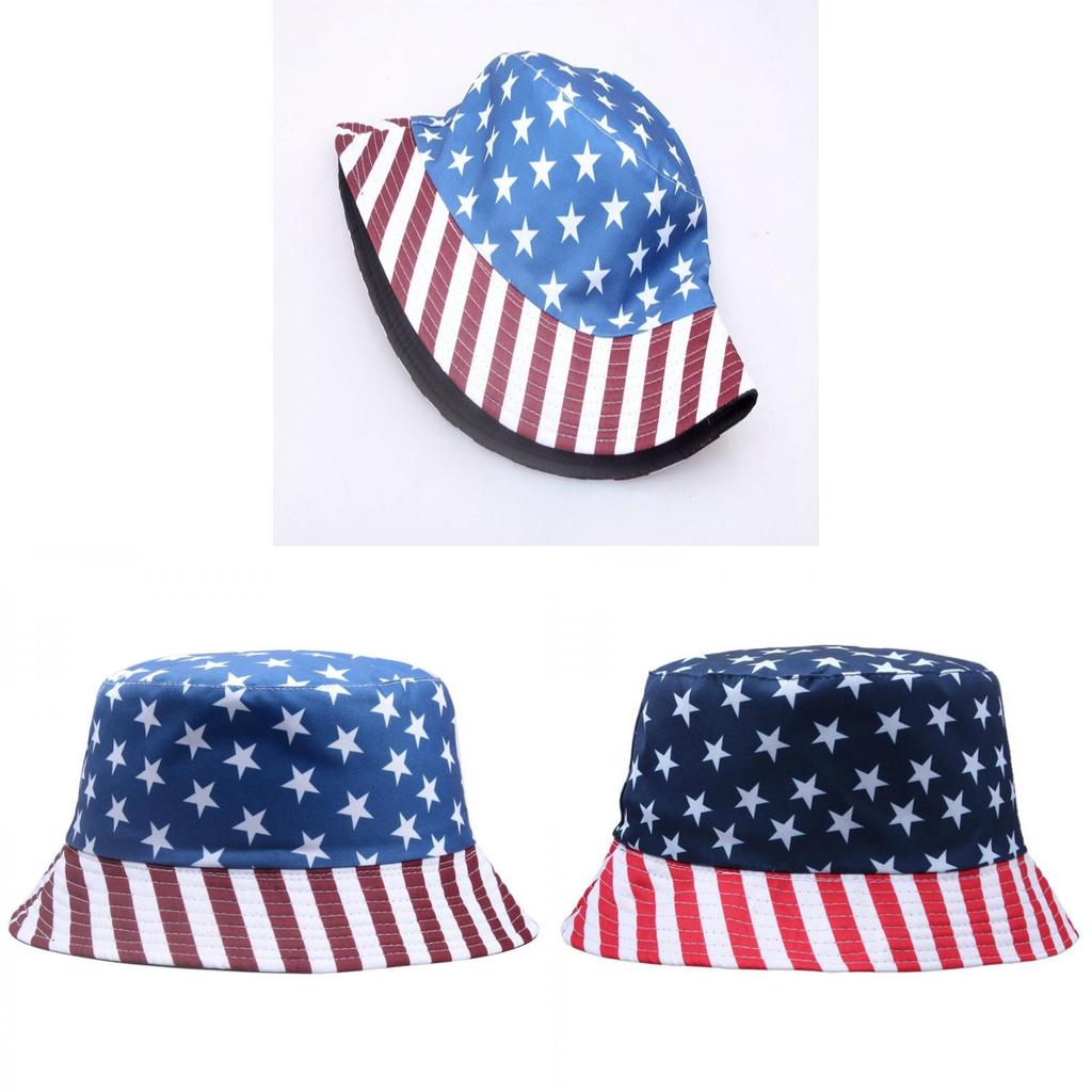 Summer Sun Protection Fisherman Hat With Dualside Us Flag Design For Women