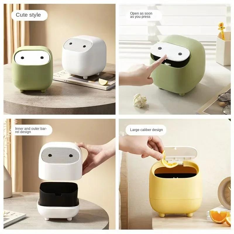 Корзина для мусора Маленькая корзина для бумаги контрастного цвета Мини-милый двухслойный небольшой мусорный бак нажимного типа Настольный инструмент для хранения Мусорная корзина