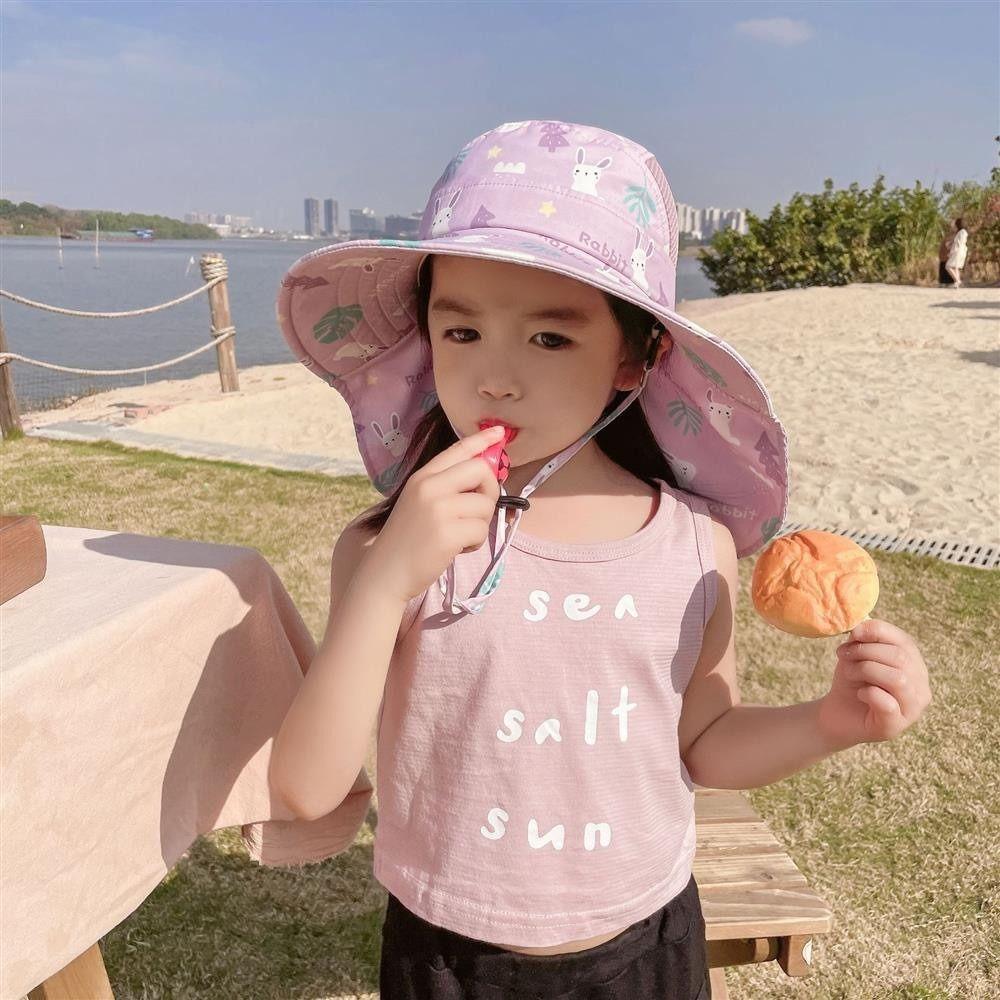 Neck Ear Cover Children's Sunscreen Hat With Whistle Kids Beach Caps Summer Baby Hat  UV Protection
