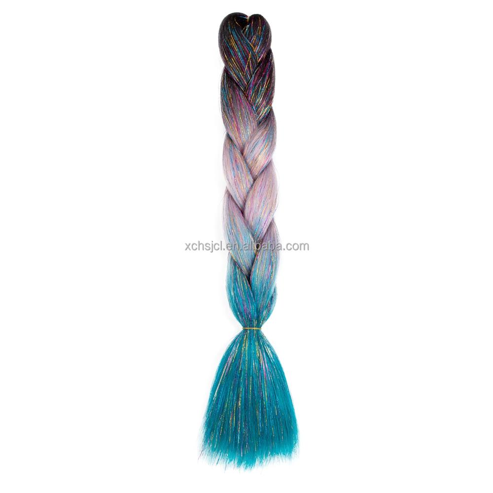 Customized Soft Heat Resistant Fiber Festival Ombre Pure 2 3 4 5 Tone Color Tinsel Glitter Jumbo Braiids