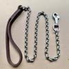 Sturdy Ribbed Chain Cowhide Handle Stainless Steel Anti-Bite Leash for Medium to Large Dogs