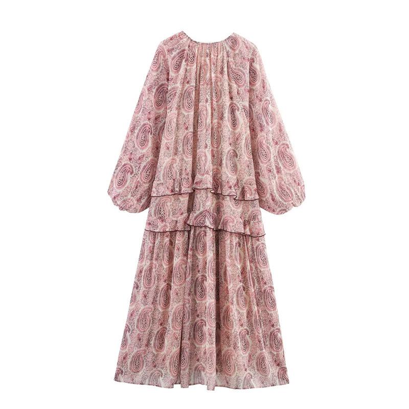 Women's European & American Style Retro Layered Print Dress - Summer 2026