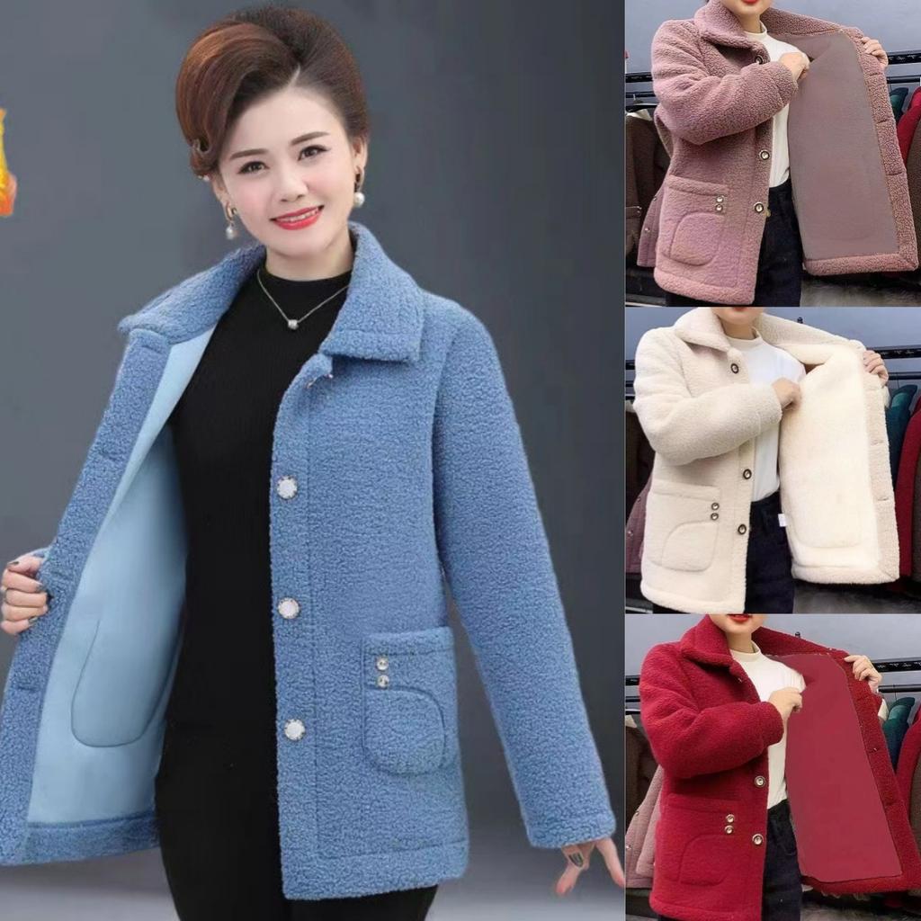 Women's Lapel Long Sleeve Imitation Lamb Wool Coat Women Jacket Coat Elegant Jacket Stylish Thickened