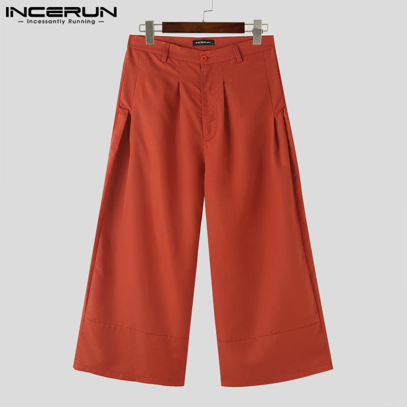 INCERUN Мужские широкие брюки на молнии, свободные длинные брюки-палаццо