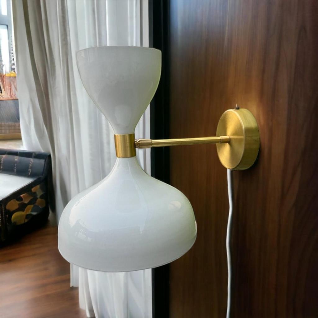 Бело-золотые настенные бра Diabolo Mid Century Modern | Настенные светильники Double Sputnik | Лампа для туалетного столика в итальянском стиле | Освещение в стиле ретро 1950-х годов