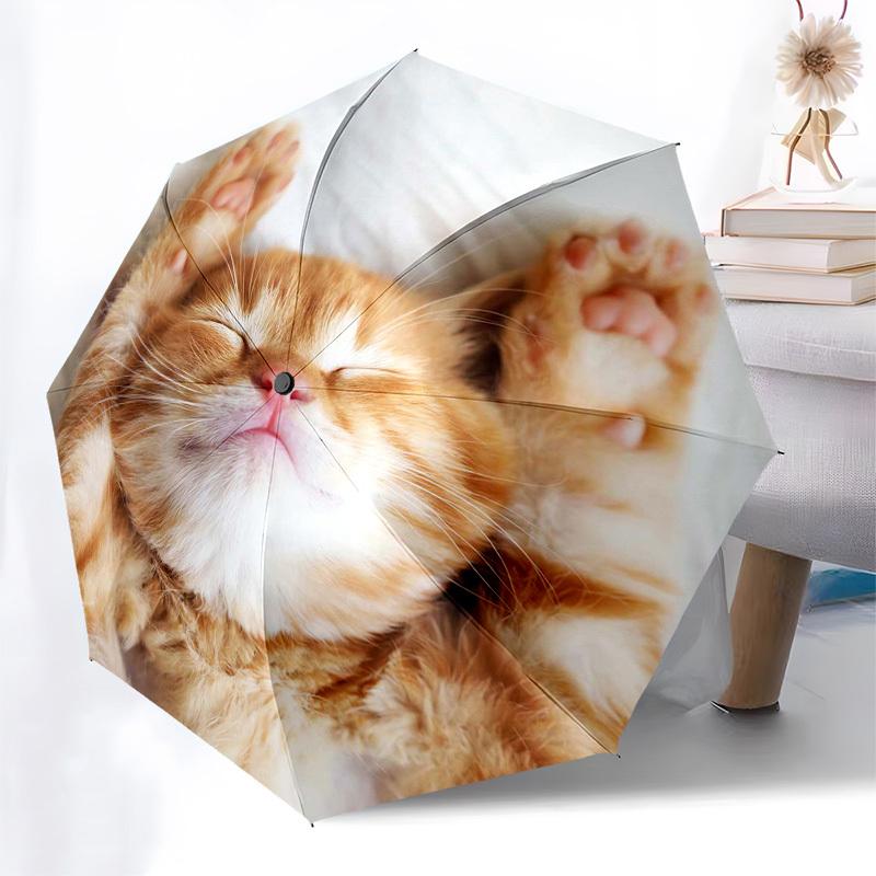 Kitten, Sleep Themed Automatic Opening and Closing Umbrella, Compact Travel Umbrella, Lightweight and Portable, Suitable for Beach Commuting