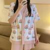 Ladies Pajamas Set of Women's Pajamas Homewear Set Student Cardigan Peach Short-Sleeved Shorts Casual Wear Pajamas Homewear