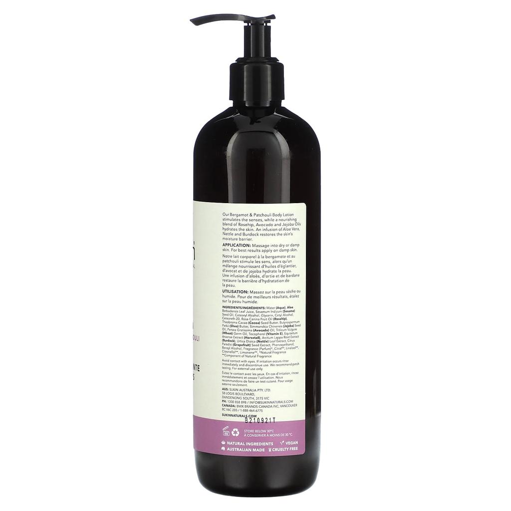 SUKIN Hydrating Body Lotion, Bergamot & Patchouli, 16.9 Fl Oz (500 Ml)