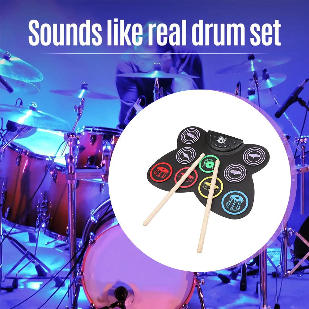 Roll Drum Pedal Controller Roll Up Drum Practice Pad USB with Drum Sticks Touch Sensitivity Great Holiday Birthday Gift for Kids