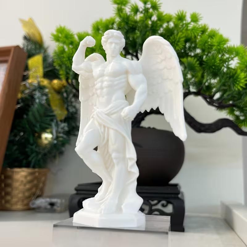 1 шт. Белая мужская скульптура ангела, напечатанная на 3D-принтере, Изысканное мастерство, Реалистичные детали, Для декора дома, офиса, Коллекции искусства, Подарки