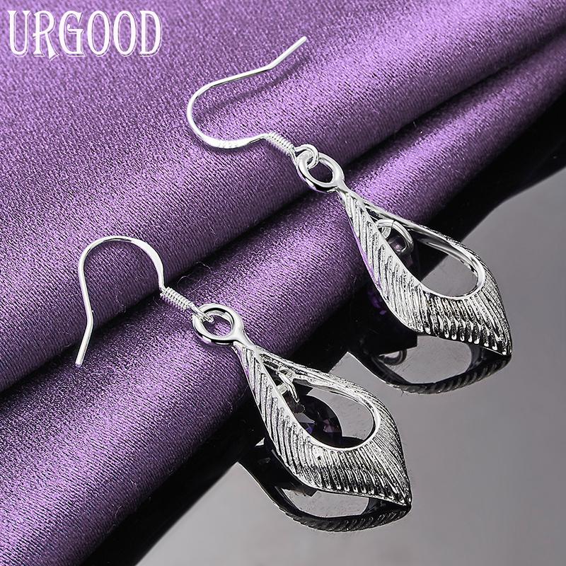 Серьги-подвески из стерлингового серебра 925 пробы с фиолетовым цирконием AAA, модные свадебные украшения