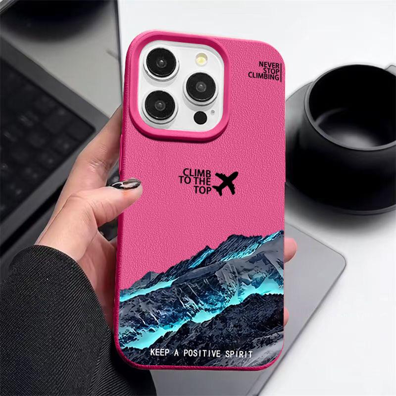 Тонкий противоударный чехол с рисунком самолета и гор для iPhone 16, 15, Pro, Max, 14, Pro, 13, 12, 11, защита линз, кожаная текстура, матовый мягкий чехол для телефона