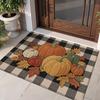 Door Mat Door Rug, Happy Fall Outdoor Doormat Entryway Rug, Printed Halloween Pumpkins Plaid Door Mats Indoor Front Door Rugs, Non-Slip Door Rug for E
