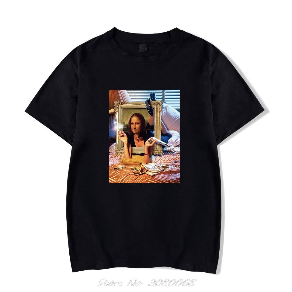 Summer T Shirt Black Men Streetwear Smoking Mona Lisa Funny T Shirts Hip Hop Men Short Sleeve Cool Tops For Male Hispter Tshirt