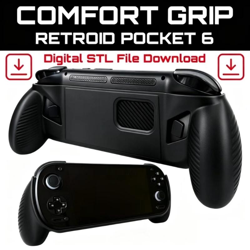 Ручной игровой хват для Retroid Pocket 6, 3D-печатный корпус ручки с открытыми передними элементами управления и нижним отверстием для игр дома и в дороге