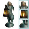 Garden Rabbit Figurine with Solar Lantern Indoor Outdoor Resin Bunny Statue Sculpture