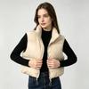 Women S Vintage Simple Versatile Stand Collar Sleeveless Short Down Cotton Vest With Drawstring Waist