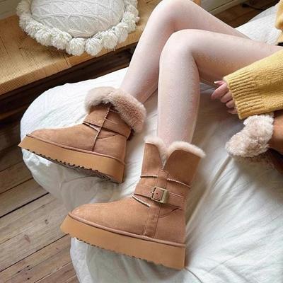 Женские зимние ботинки на толстой подошве 2025 новая зимняя бархатная утолщенная теплая нескользящая модная хлопковая обувь снежная хлопковая теплая обувь