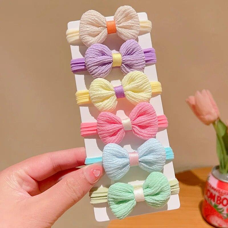 6 шт., резинки для волос с бантом для девочек ярких цветов, резинки для волос с цветком, детские эластичные резинки, держатель для хвоста, детские аксессуары для волос