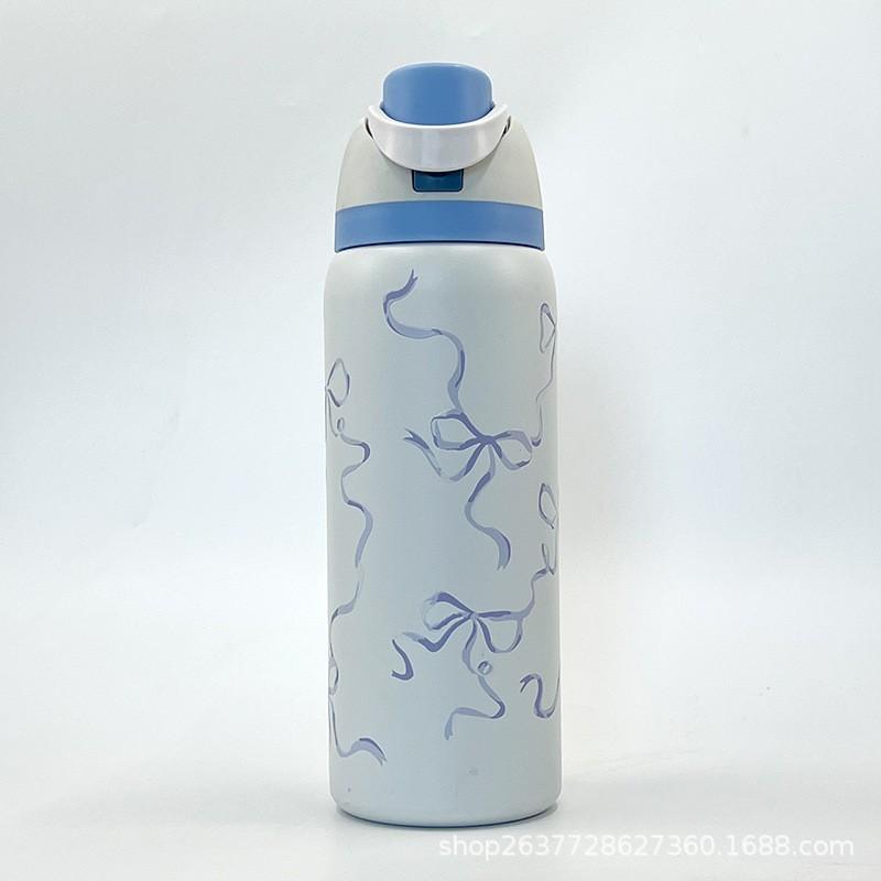 Double Drink Flip Top Sports Water Bottle Large Capacity Portable Vacuum 304 Stainless Steel Insulated Fruit Cup Outdoor Sports Water Bottle