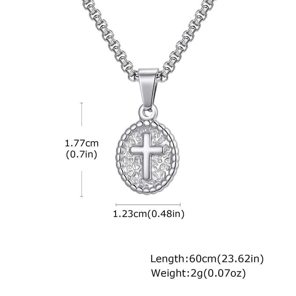 Stainless Steel Cross Necklace for Men Women, Trendy Oval Pendant Necklace, Religious Faith Prayer Jewelry Unisex
